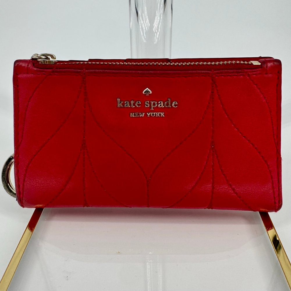 Kate Spade Briar Lane Mikey Wallet Red Quilted Cow Leather Gold One Size